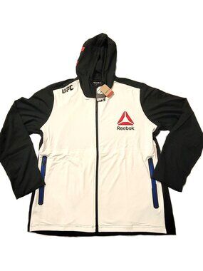 NWT Reebok UFC Walk-On Hooded Jacket Mens 2XL Black White Fight Night AJ9819 New